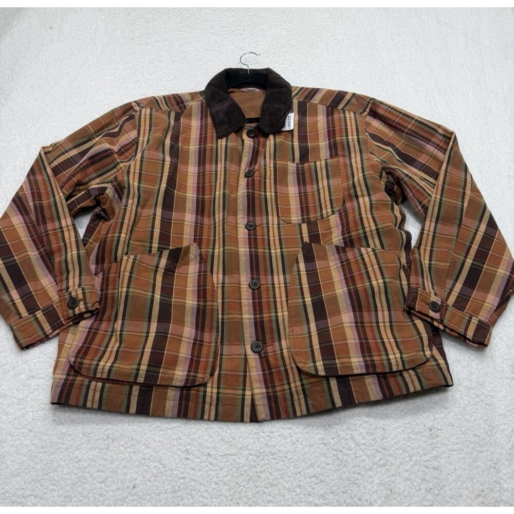 Old Navy Jacket Brown Plaid Men Loose Canvas Workwear Rustic Western Sz XXL NWT
